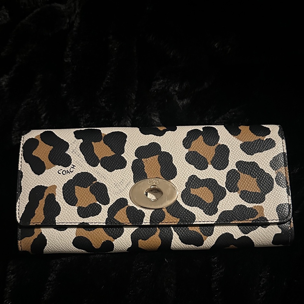 Coach Black and Brown Leopard Print Wallet
